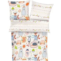 s.Oliver Renforcé Bed Linen Junior Forest Animals White Colourful 100 x 135 cm