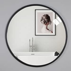 Warmiehomy Round Mirror 40 cm Black Wall Mirror with Metal Frame and Screws Modern Bathroom Mirror for Hanging Bathroom Hallway Living Room Decoration