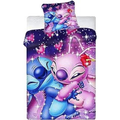 Tanacc Lilo & Stitch Children's Bedding Set, 135 x 200 cm, Anime 3D Digital Print Polyester Bedding Set for Boys and Girls, 1 Pillowcase 80 x 80 cm