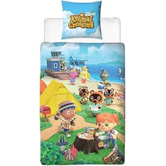 Character World Animal Crossing Bed Linen 135 x 200 cm + 80 x 80 cm German Size Nintendo New Horizons 100% Cotton 2-Piece Teenager Children's Bedding Set