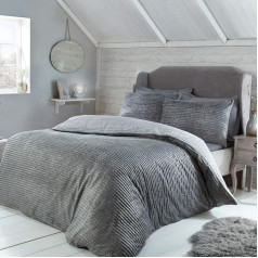 Sleepdown Ribbed Fleece Bedding Set with Pillowcases Glitter Grey Reversible Warm Cosy Super Soft Duvet Cover Bedding Set with Pillowcases King (220x230cm)