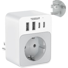 TESSAN USA Adapter Socket, 5 в 1 Travel Adapter USA with 2 USB C and 2 USB A, 1875 W Adapter USA Germany Plug, 20 W USB C Fast Charge, EU to US Travel Plug Type B for Canada Thailand Mexico