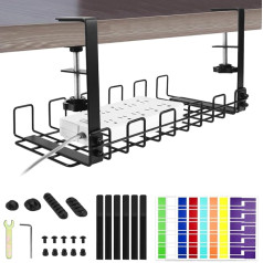 LPAMABA Cable Management Desk No Drilling Under Desk Cable Management Cable Duct Desk Cable Basket Cable Management for Managing Cables and Power Strips, Black