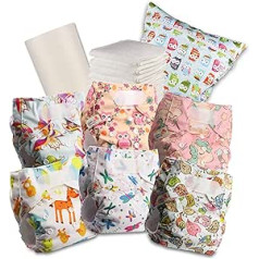 Littles & Bloomz 603VM6 Reusable Nappy Cloth Diaper with Velcro Fastening, 6 Nappies + 6 Inserts, 1 Disposable Bamboo Liner, 1 Wet Nappy Bag