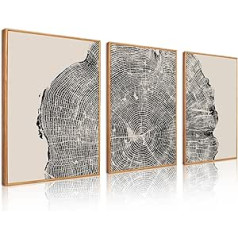 TOARTi Gerahmtes Wandkunst-Set aus Holz, Baumringe, 30,5 x 40,6 cm, schwarz-weiß, Leinwandkunst, Wanddekoration, abstrakte Natur-Wandbilder, Drucke, moderne Gemälde, Wandkunst für Wohnzimmer,