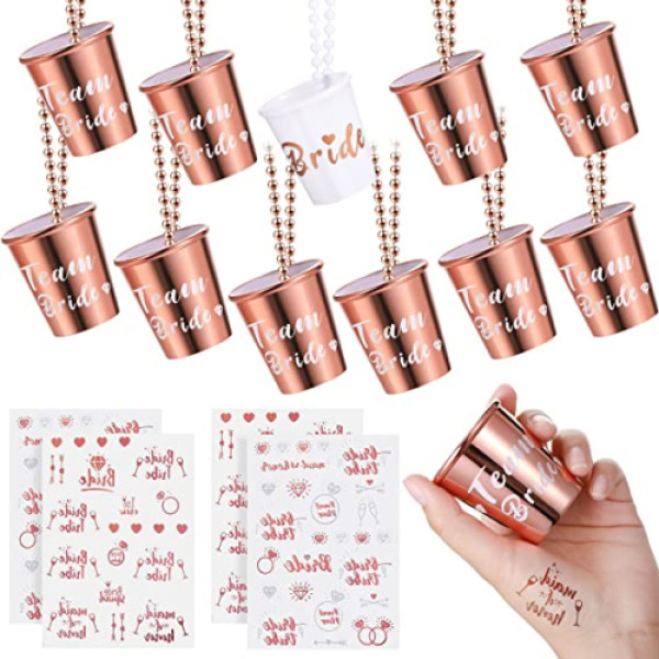 Vecmeitu ballītes piederumi Shot Glass Kaklarota Vecpuišu ballīte Tetovējums Uzlīme Komanda Līgavas Ballīte Labvēlīgi Komanda Līgavas un Līgavas Shot Glass Kaklarotas Uzlīme Pērļu kaklarota (12 gab.)