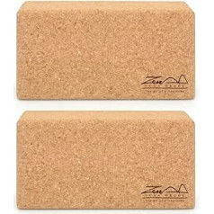 Cork Yoga Blocks Set of 2 Standard - by ZenYogaWedge - Premium 100% Natural Material - Professional Bricks for Yoga Pilates Courses Home Training Fitness Non-Slip Handle Environmentally Friendly