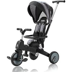 FableKids Tricycle 7-in-1 Children's Tricycle, Children's Handlebar Bicycle Baby Pram, Parent Steering, Canopy, from 18 Months, 360° Seat, Grey