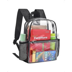Paxiland Transparent Mini Backpack with Stadium Approval, 30.5 x 30.5 x 15.2 cm, Durable, Transparent, with iPad Compartment for School, Sports, Events, Concerts, Black, Daypack Backpacks, black
