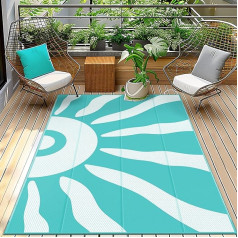 KONYXALU Outdoor-Teppich, 12,7 x 20,3 см, wasserdicht, Kunststoff, Strohteppich, tragbar, groß, wendbar, für Balkon, Wohnmobil, Camping, Hinterhof, Strand, Terrasse, Pool-Deck (Blaugrün)