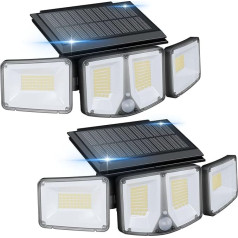 Solarlampen für Außen mit Bewegungsmelder 2 Stück, Kalt-/Warmweiß Solarleuchten, 5 Modes Solar Wandleuchte, Wasserdichte Outdoor Lampe Solar, 180 Leds Solar Strahler für Weg Hof Eingangstür Garage