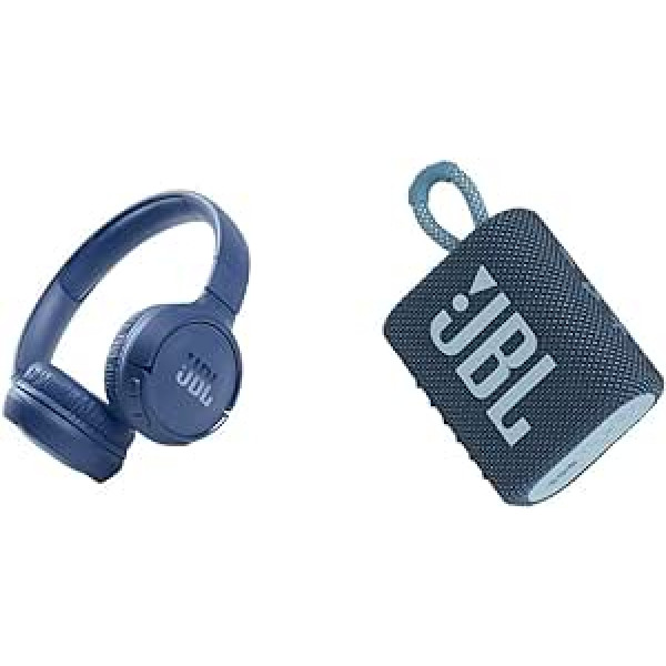 JBL Tune 510BT - Bluetooth Over-Ear Headphones in Blue - Foldable Headphones with Hands-Free Function & GO 3 Small Bluetooth Box in Blue - Waterproof Portable Speaker for Travel