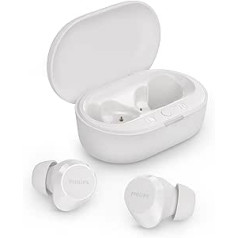 Philips TAT1209WT Wireless Bluetooth Earbuds - Small Earbuds, Great Value, Natural Sound with Dynamic Bass, Clear Calls and Pocket Size Charging Case - White