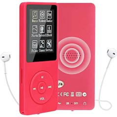 COVVY 16GB Slim Music Player, Lossless Sound Quality, Alarm Clock, FM Radio, MP3 Player Memory Supports up to 64GB, Headphones Included (Red)