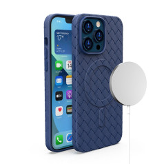 Плетеный чехол для iPhone 14 Pro Max с тканым чехлом MagSafe, темно-синий