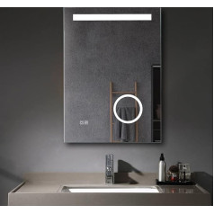 Meesalisa Lisa LED Зеркало для ванной комнаты 50 x 70 см с подсветкой Настенное зеркало для ванной комнаты Антитуманный свет Зеркало с розеткой Часы К