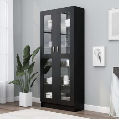 Firbnus Шкаф-витрина черный 82,5 x 30,5 x 185,5 см деревянный композитный сервант узкий сервант промышленный витрина деревянная витрина стеклянная в