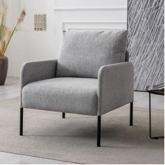 Wahson Office Chairs Wahson Recliner Armchair с подушкой, ТВ-кресло с металлическими ножками, льняное, для гостиной/спальни, 70 x 73 x 80 см, серый