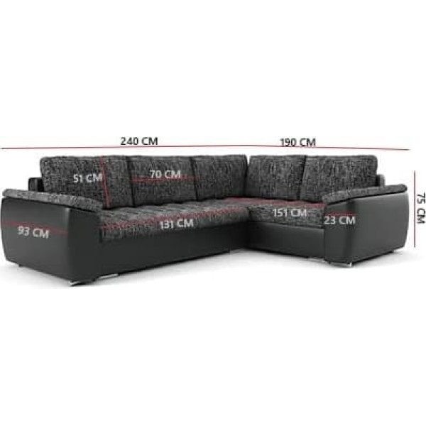 Generic Wohnlandschaft Vegas 245/195 с функцией сна Лучший угловой диван Угловой диван со спальным местом (Lawa 17 + Soft 17 Left)