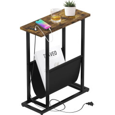 Fashionoda Тонкий приставной столик с USB - 21-дюймовый приставной столик для дивана, винтажный прикроватный столик с USB зарядной станцией и тканев