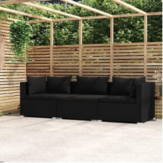 Camerina 3 Seater Sofa with Cushion Sofa 3 Seater Comfortable Sofa Bed Sofa Bed Sofa Living Room Black Poly Rattan