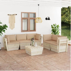 Guyana 6-Piece Garden Sofa Set Made of Pallets with Cushion Spruce Wood Living Room Couch Corner Sofa Small