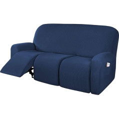 LINFKY 8 Piece Recliner Slipcovers Spandex Jacquard Stretch Recliner Sofa Cover for 3 Seater Sofa Covers Thick, Soft, Washable Furniture Covers with Elastic Base (Navy, 3 Seater (8 Pieces))