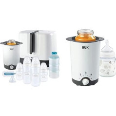 NUK First Choice+ Complete Feeding Set, Vario Express Steriliser, 4 x Baby Bottles, 1 x Baby Bottle Teat, Heart (Neutral), 9 Pieces, Thermo 3-in-1 Bottle Warmer, Easy to Use, 1 Piece