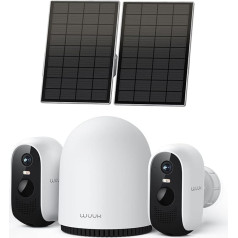 WUUK Überwachungskamera Aussen Akku Solar Set, 2K WLAN Kamera Outdoor Homekit, 32G Lokaler Speicher, Kompatibel mit Alexa/Google Home/8 Camera, Kompatibel mit 2.4G/5G WiFi, Smart Erkennung, IP66