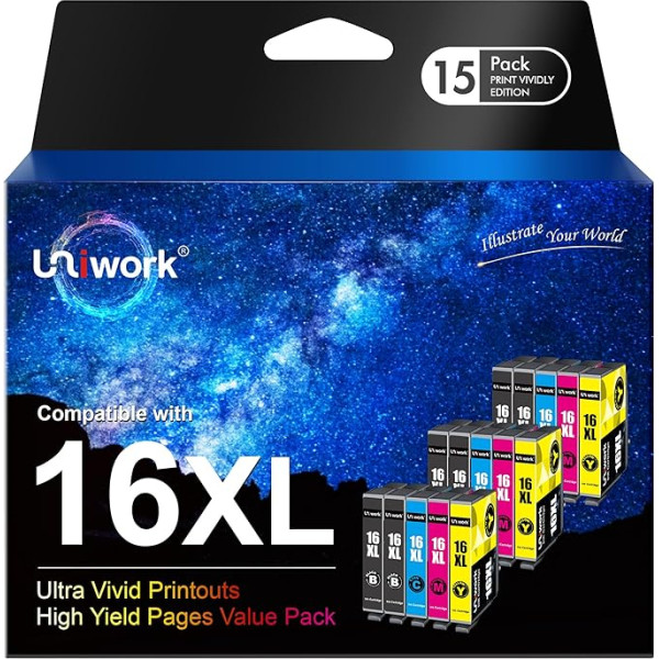Совместимые картриджи Uniwork для Epson 16 16XL 16 XL, 6 черных, 3 голубых, 3 пурпурных, 3 желтых