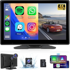 Hodozzy Dasham 4K портативный автомобильный радиоэкран с беспроводным Apple Carplay Android автомобиля, дисплей 10,1 дюйма IPS сенсорный экран Bluetooth WiFi передне