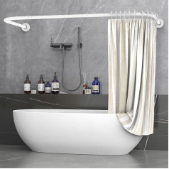 Misounda Shower Curtain Rail U/L Shape 75 x (150-190) x 75 cm - Shower Rail for Shower Curtain Bath Corner Rail with Rod 2 in 1 - Without Ceiling Bracket - Includes 24 Stainless Steel Rings - White