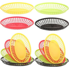 DOITOOL Veggie Tray Oval Baskets 12 Pieces Retro Style Food Baskets for Serving, Plastic Reusable Food Baskets for Hot Dog, Burger Basket, French Fries (Assorted Colour) Fruit Tray