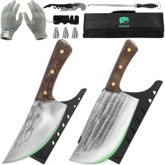 FULLHI Professional 8-Piece Butcher Knife Set with Knife Bag, Hand-Forged Chef's Knife, Boning, High Carbon Steel, Meat Cleaver, Knife Set for Kitchen, Camping, BBQ