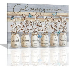 Farmhouse Bathroom Wall Art Rustic Cotton Flowers Mason Jar Bathroom Wall Decor God Tells You Pictures Paintings Framed Artwork for Bathroom Living Room Bedroom 12x16 Inch