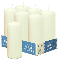 Hyoola Ivory Pillar Candles 7.5 x 17.5 cm - Unscented Pillar Candles Large - Pack of 6 - Candles Long Burning Time Made in EU
