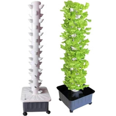 LAMEDOAT Hydroponic Tower-Anzuchtsets, 15 Etagen, 45 Pflanzplätze, vertikaler Wachstumsturm, selbstbewässerndes Anbausystem, für Kräuter, Obst und Gemüse mit Befeuchtungspumpe, Adapter, Netztopf