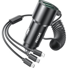 Wekome Автомобильное зарядное устройство с интегрированным кабелем 3in1 usb-c / lightning / micro usb + 2x usb-a 33w черный