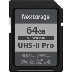 Nextorage Ultra Fast V90 UHS-II SD Card PRO 64GB Max скорость записи 299MB/s Скорость чтения 300MB/s (SDXC UHS2 Memory Card NX-F2PRO)