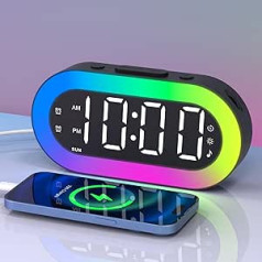 Digital Alarm Clock Children, Alarm Clock with Light, Timer, 7 Ringtones, Children's Alarm Clock with Dual Alarm, White Noise for Girls Boys with Mood Light, LED Night Light, Alarm Clock, No Ticking,