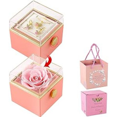 MINCHEDA Real Rose with Jewellery Set, Eternal Preserved Rose Gift Box with Necklace Earrings - Mother's Day, Valentine's Day, Anniversary, Birthday, Christmas Gifts for Her