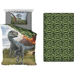 Aymax Jurassic World 3 Pack Children's Bedding Set Duvet Cover + Pillowcase + Fitted Sheet 90 x 190 cm