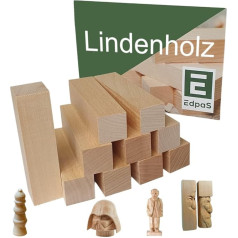 Резьба по дереву Edpas Linden - 10 деревянных блоков + шаблон для резьбы Мягкое дерево для резьбы - практичные деревянные заготовки для токарных ра
