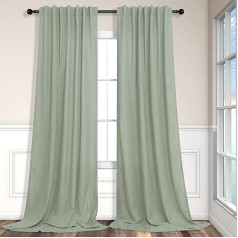 Sage Green Curtains 84 Inch Length Living Room 2 Panels Back Tab Rod Pocket Curtains Light Filtering Sheer Linen Cotton Textured Light Green Curtain for