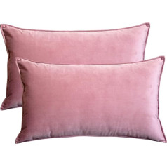 Lutanky 2 Pack Velvet Pillow Cover Decorative Square Soft Flange Cushion Covers for Sofa Bedroom with Invisible Zipper (Pink, 12x20 inch, 2 Pack)