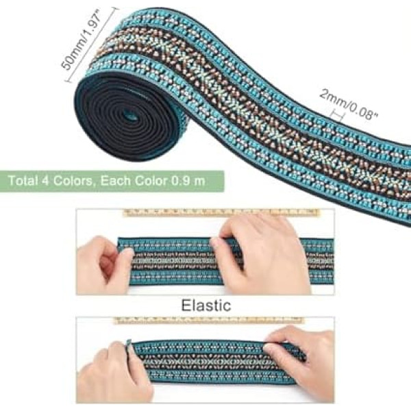 PandaHall 2 дюйма / 5 см жаккардовая эластичная лента, 3,6 м этнические цветы отделка вышитые тканые ленты бохо ткань шитье ленты бахрома декор отд