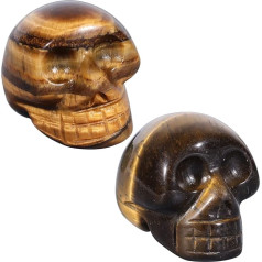 Nupuyai 2 Stück 2,5 cm Mini geschnitzte Kristalle Totenkopf Statue Set, Tasche Heilstein Kopf Figur Skulptur Spirituelle Ornament für Home Office Dekor, Tigerauge