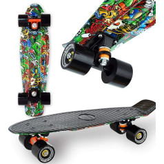 WeLLIFE Скейтборд Mini Cruiser RGX Black Multicoloured Skateboard 56 см для подростков взрослых PU 78A Wheels with ABEC-7RS Ball Bearings