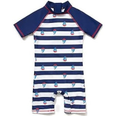 Baby Boys Sun Suit UPF 50+ Sun Protection All-in-One Zip Swimwear with Sun Hat White 6-9 Months