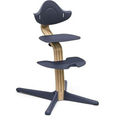 Stokke Nomi Chair Oak / Navy - создан для активного сидения - свободно регулируется без инструментов - включает подставку для ног и колеса с защитой от о